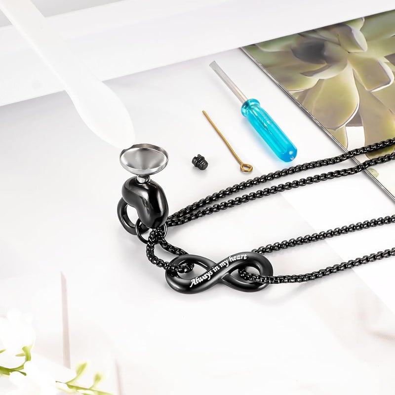 XIUDA Infinity Urn Necklace for Human Ashes Always in My Heart Cremation Necklace Stainless Steel Memorial Ash Jewelry for Women - Image 4